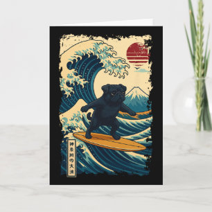 Black Pug Japanese Kanagawa Wave Surfing Japan Mom Card