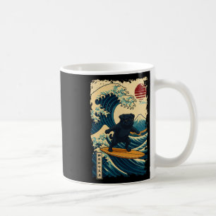 Black Pug Japanese Kanagawa Wave Surfing Japan Mom Coffee Mug