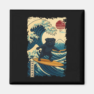 Black Pug Japanese Kanagawa Wave Surfing Japan Mom Magnet