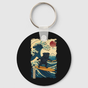 Black Pug Japanese Kanagawa Wave Surfing Japan Mum Key Ring