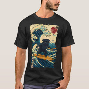 Black Pug Japanese Kanagawa Wave Surfing Japan Mum T-Shirt