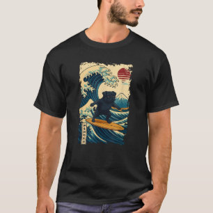 Black Pug Japanese Kanagawa Wave Surfing Japan Mum T-Shirt