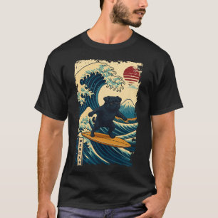 Black Pug Japanese Kanagawa Wave Surfing Japan Mum T-Shirt