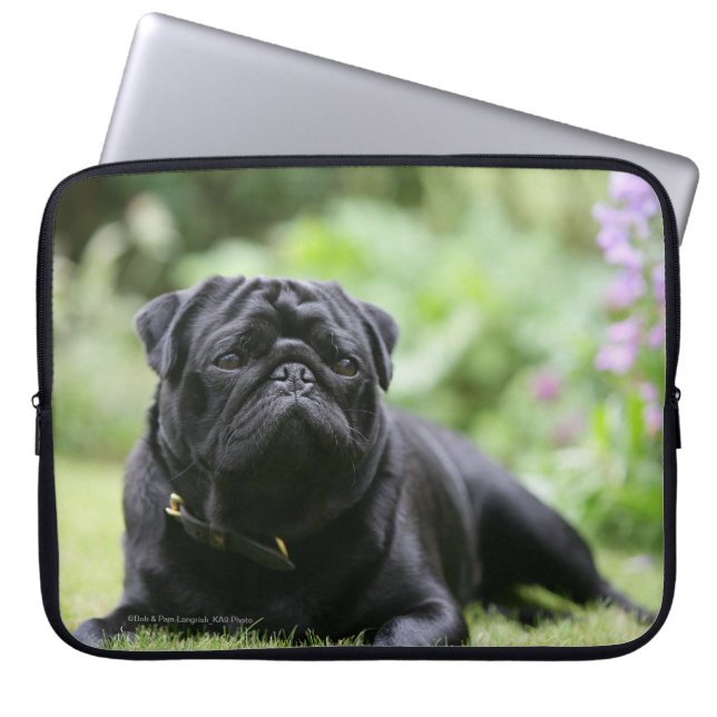 Black Pug Laying Down Laptop Sleeve (Front)