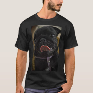 black pug licking T-Shirt