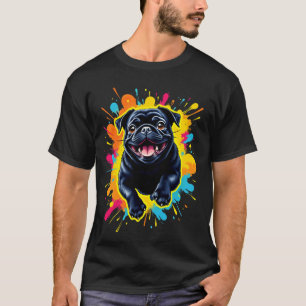 Black Pug Lovers Jumping Design Cute Pop Art Funny T-Shirt