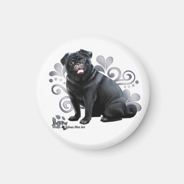 Black Pug Magnet (Front)