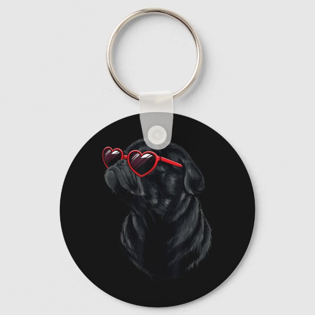 Black Pug Mama Mum Valentine Key Ring (Front)