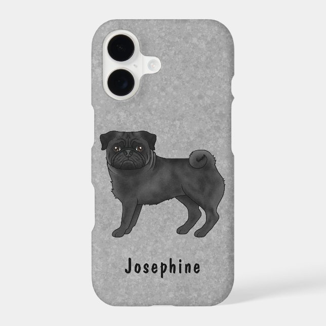 Black Pug Mops Dog Breed Illustration With A Name (Back)