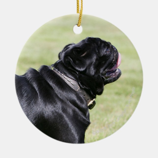 Black Pug Panting While Walking Ceramic Tree Decoration (Front)