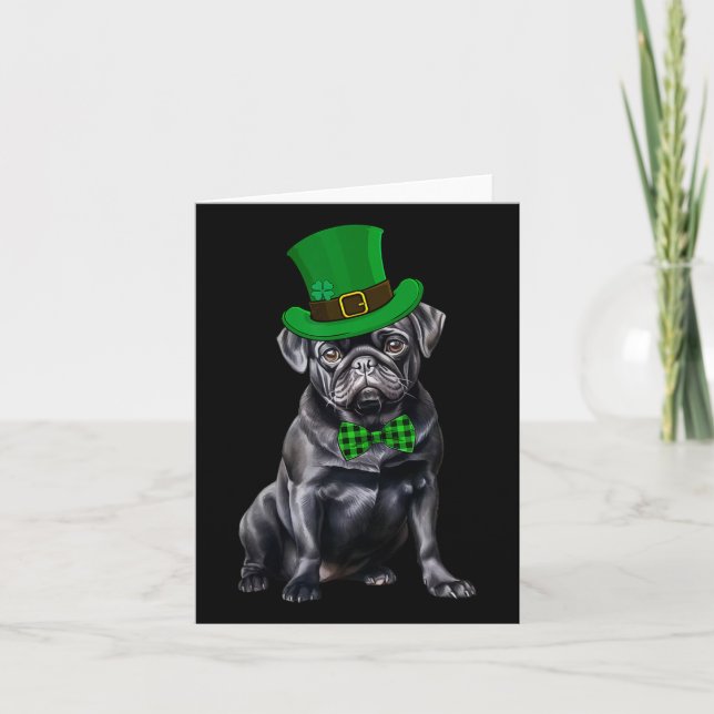 Black Pug Patricks Day Hat Funny St Patricks Day D Card (Front)