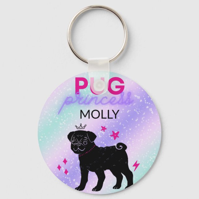 BLACK" PUG PRINCESS"    KEY RING (Front)
