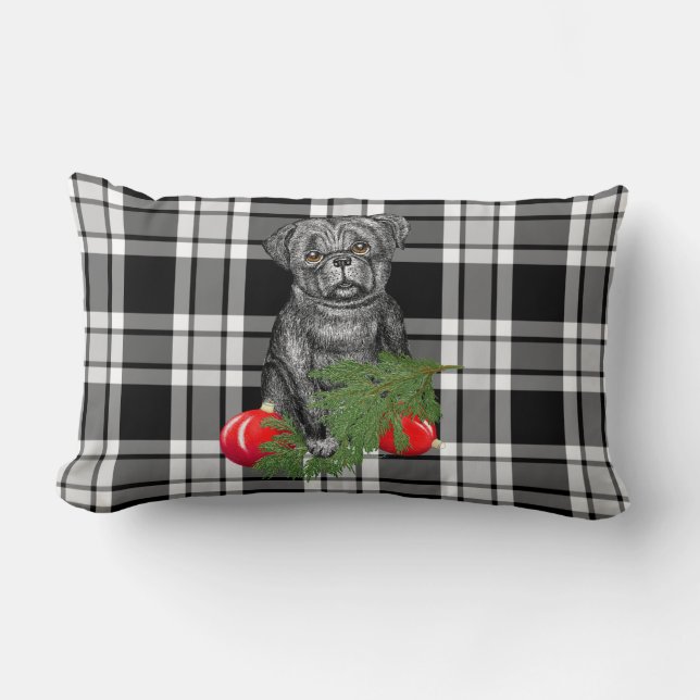Black Pug Puppy Adorable Christmas Art Lumbar Cushion (Front)