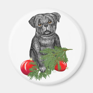 Black Pug Puppy Adorable Christmas Art Magnet