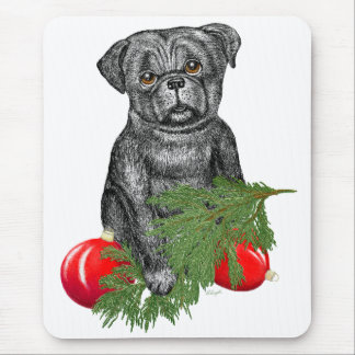 Black Pug Puppy Adorable Christmas Art Mouse Pad