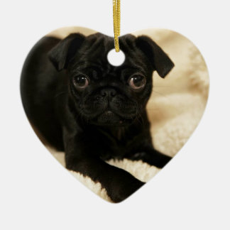 Black Pug Puppy Ceramic Ornament