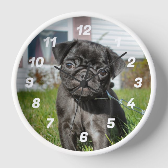 Black Pug Puppy Clock (Front)