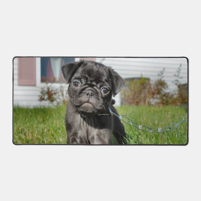 Black Pug Puppy Desk Mat (Front)