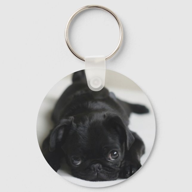 Black Pug Puppy Key Ring (Front)