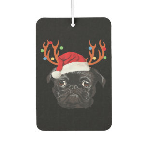 Black Pug Santa Christmas Reindeer Christmas Light Car Air Freshener