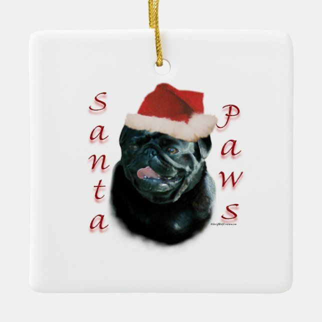 Black Pug Santa Paws Ceramic Ornament (Front)