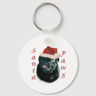 Black Pug Santa Paws Key Ring