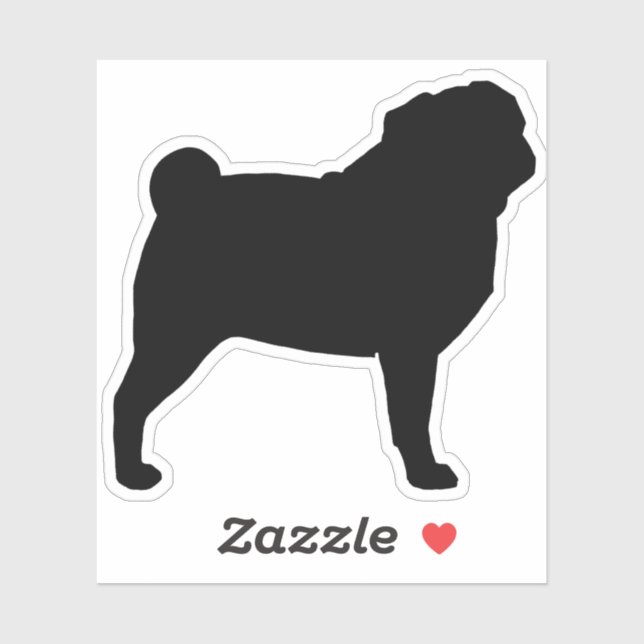 Black Pug Silhouette Dog Breed Vinyl Sticker (Sheet)