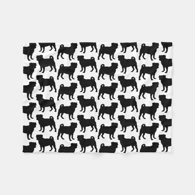 Black Pug Silhouette - Simple Vector Design Fleece Blanket (Front (Horizontal))