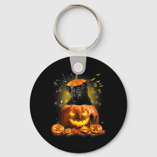 Black Pug Spooky Halloween Pumpkin Dog Head Men Key Ring
