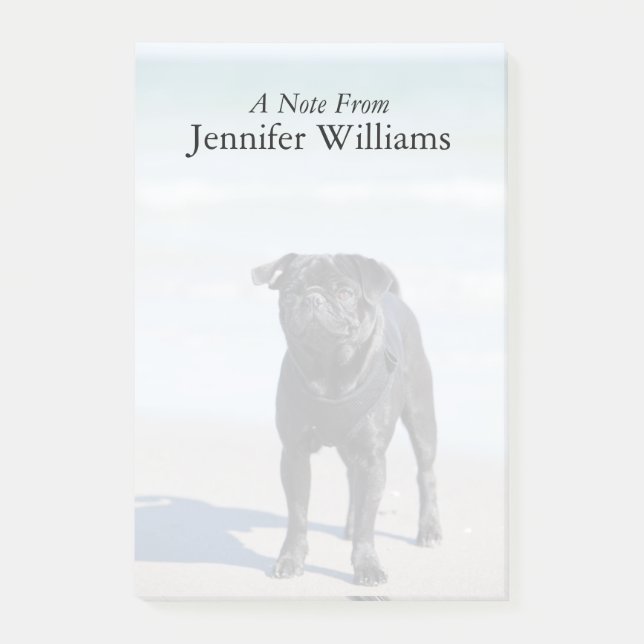 Black Pug Standing On The Beach Post-it Notes (Front)