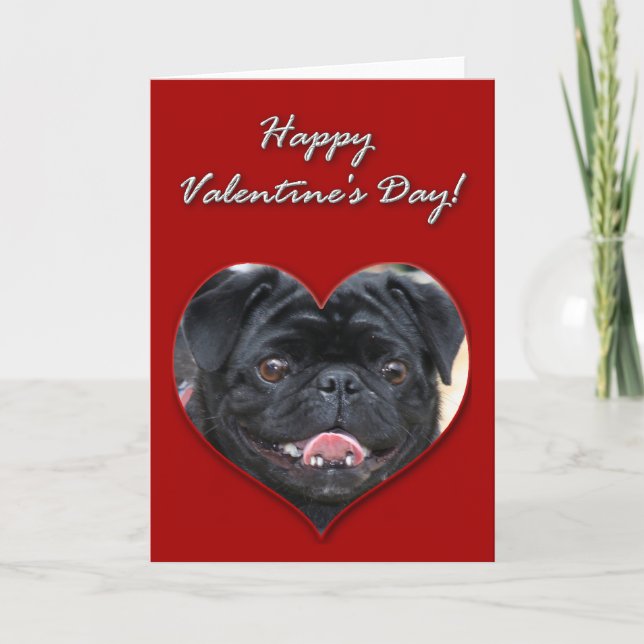 Black Pug Valentines Day Card (Front)