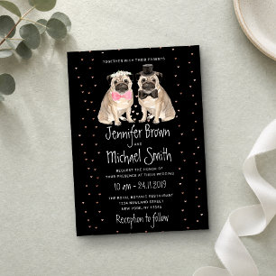 Black Pug wedding Dog Invitation