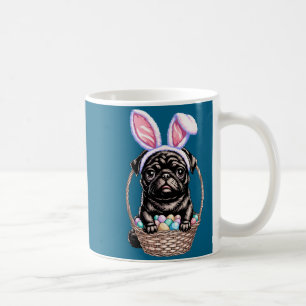 Black pug with bunny ears cute colourful easter eg coffee mug