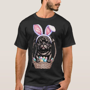 Black pug with bunny ears cute colourful easter eg T-Shirt