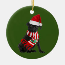 Black Pug With Hat Scaft Christmas