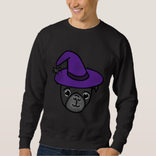Black Pug with Purple Witch Hat and Spider Friend  Sweatshirt