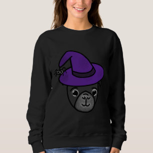 Black Pug with Purple Witch Hat and Spider Friend  Sweatshirt