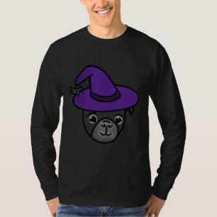 Black Pug with Purple Witch Hat and Spider Friend T-Shirt