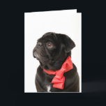 Black pug  with red bow holiday card<br><div class="desc">Black pug  with red bow</div>
