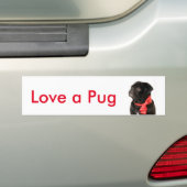 Black pug  with red bow Love a pug Bumper Sticker (On Car)