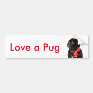 Black pug  with red bow Love a pug Bumper Sticker