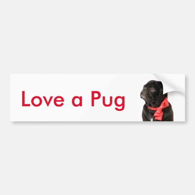 Black pug  with red bow Love a pug Bumper Sticker (Front)