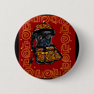 Black Pug Year of the Dog 6 Cm Round Badge