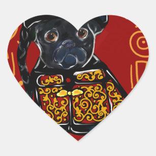 Black Pug Year of the Dog Heart Sticker