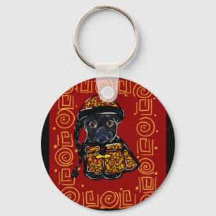 Black Pug Year of the Dog Key Ring