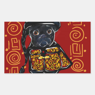 Black Pug Year of the Dog Rectangular Sticker