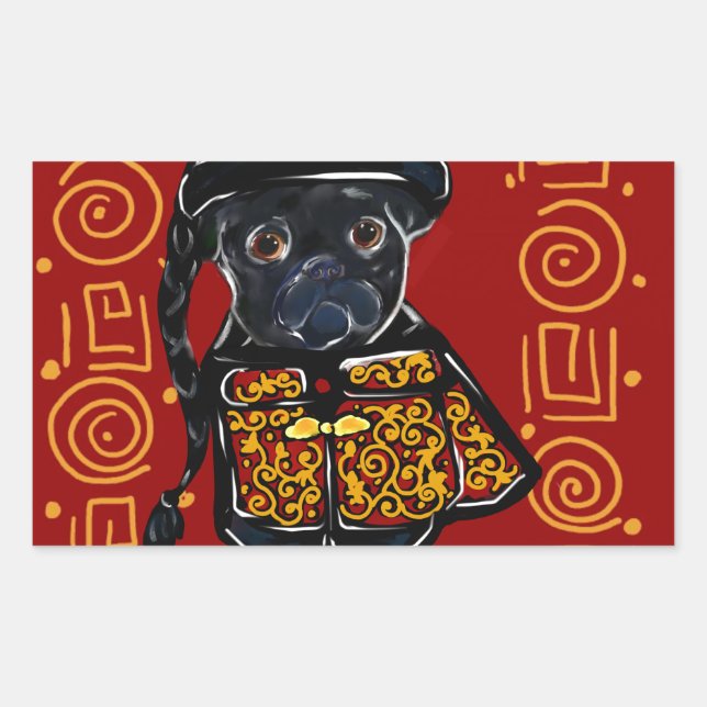 Black Pug Year of the Dog Rectangular Sticker (Front)