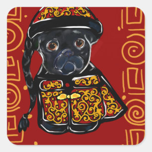 Black Pug Year of the Dog Square Sticker