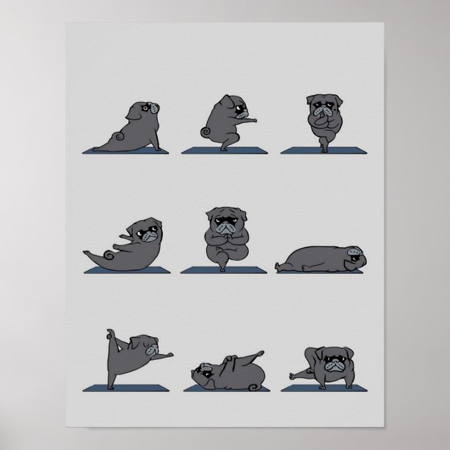 Black Pug Yoga | Funny Pug Lover Poster (Front)