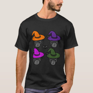 Black Pugs with  Witch Hats and Spider Friends Pac T-Shirt